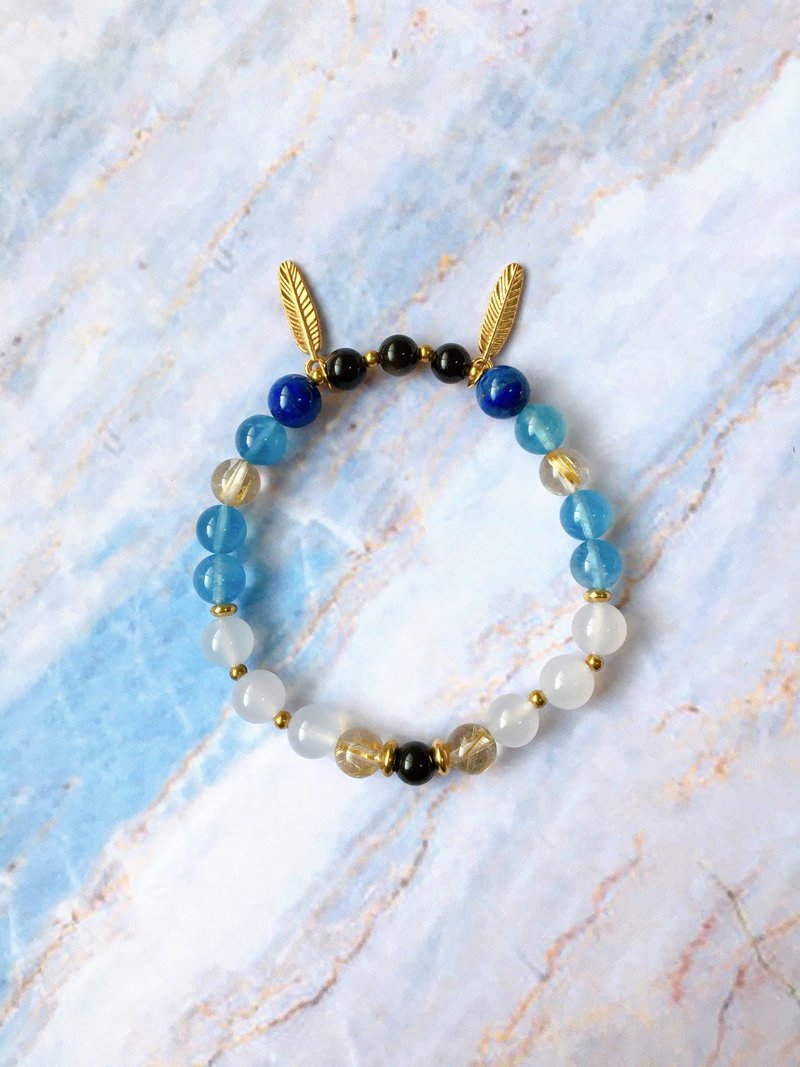 (Exclusive order: character image bracelet) sea sapphire lapis lazuli titanium crystal obsidian bracelet - สร้อยข้อมือ - คริสตัล 