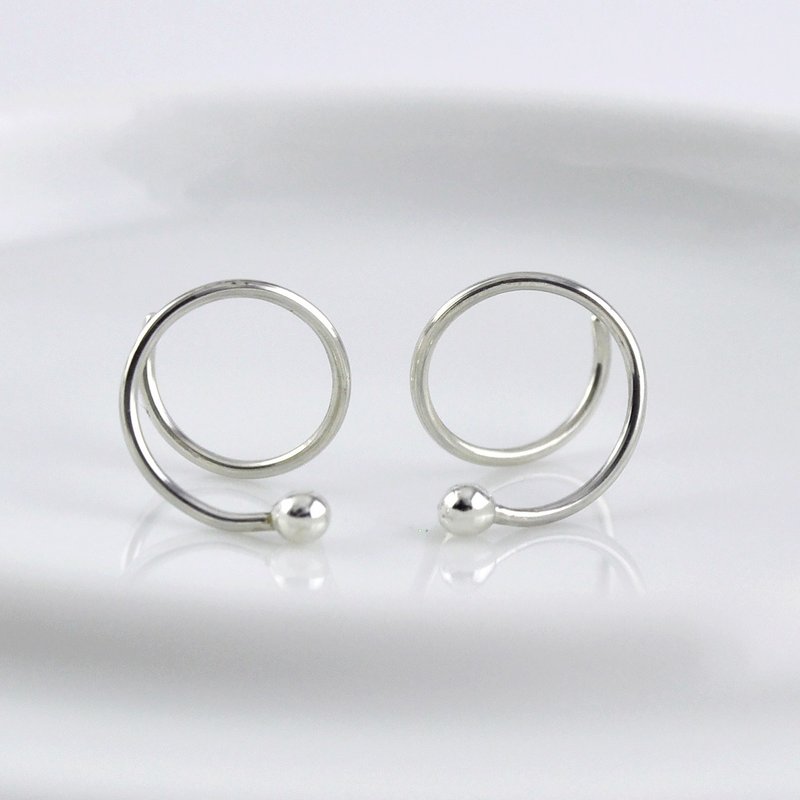 Ball Hoop Double pierced earring(Hoop diameter 8mm),Sterling Silver - Earrings & Clip-ons - Sterling Silver Silver