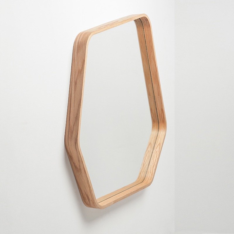 Polygon Wooden Hexagonal Mirror L│ White Oak - Other Furniture - Wood Khaki