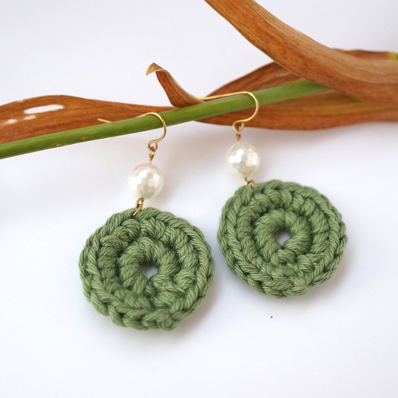 ITS-215 [Earrings Series, Weaving Holidays] - Green Weave - Earrings & Clip-ons - Cotton & Hemp Green