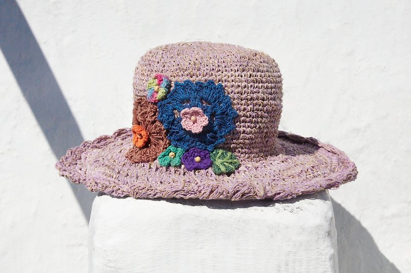 Valentine's Day gift ideas gift of a limited hand-woven cotton cap / knit cap / hat / visor / hat / straw hat - knit flower forest wind (Violet) - หมวก - ผ้าฝ้าย/ผ้าลินิน หลากหลายสี