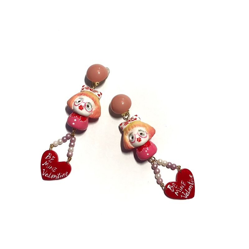 Valentine's day cute love resin clay doll earring Clip-On - Earrings & Clip-ons - Resin Red