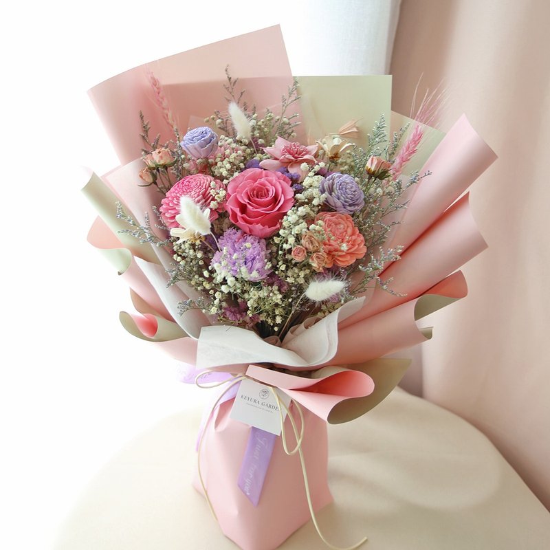 G44 pink and purple bouquet/everlasting rose bouquet, everlasting carnation bouquet - ช่อดอกไม้แห้ง - พืช/ดอกไม้ 