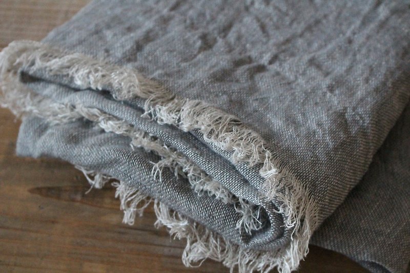 new Linen gauze high quality yarn-dyed Lithuanian Linen large stole W65 - ผ้าพันคอถัก - ผ้าฝ้าย/ผ้าลินิน 