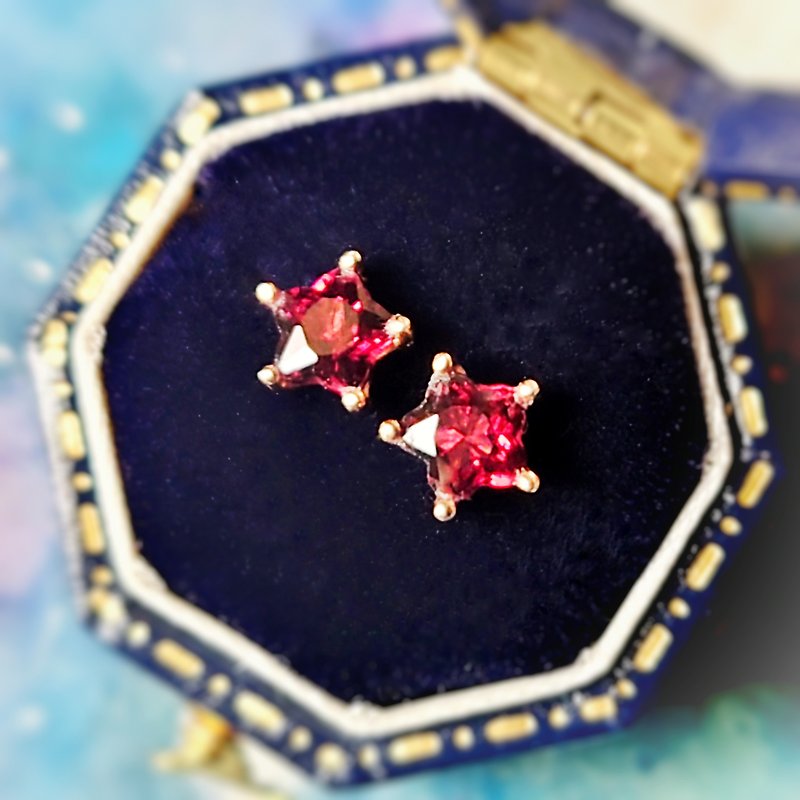 小星星玫瑰榴石電鍍18K玫瑰金純銀耳環 - 耳環/耳夾 - 半寶石 紅色