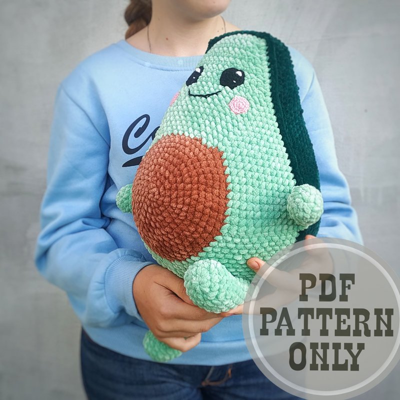 Velvet pillow Avocado gifts PATTERN - Funny pillow avocado plush for best friend - 編織/刺繡/羊毛氈/縫紉 - 其他材質 白色