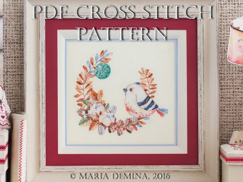 Watercolor Winter Wreath PDF cross stitch pattern - 手工藝教學/工具書 - 其他材質 