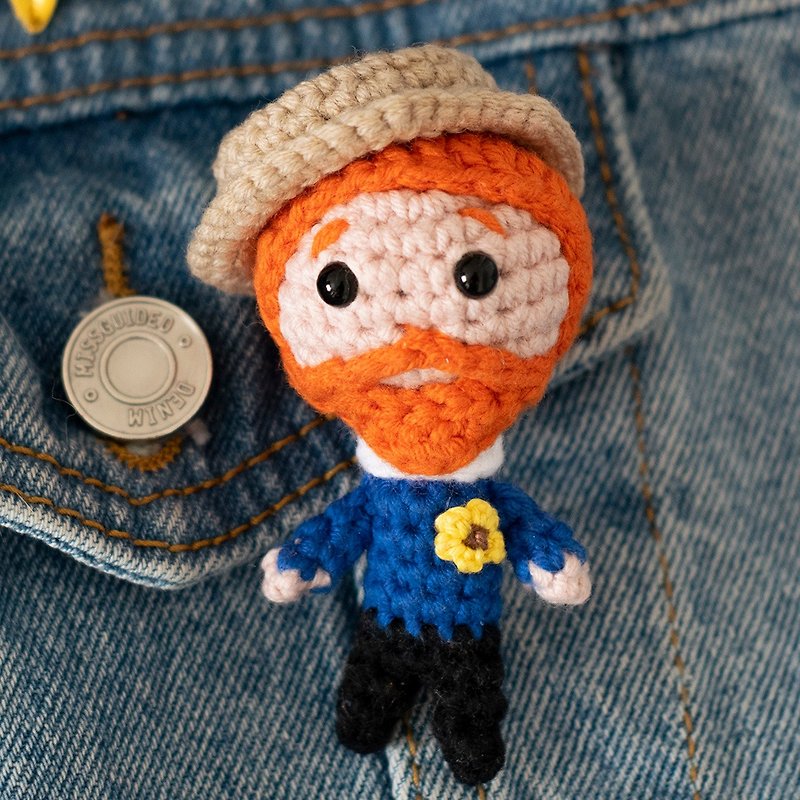 Artist Vincent Van Gogh miniature handmade stuffed toy gift for creative people - ตุ๊กตา - ผ้าฝ้าย/ผ้าลินิน สีส้ม