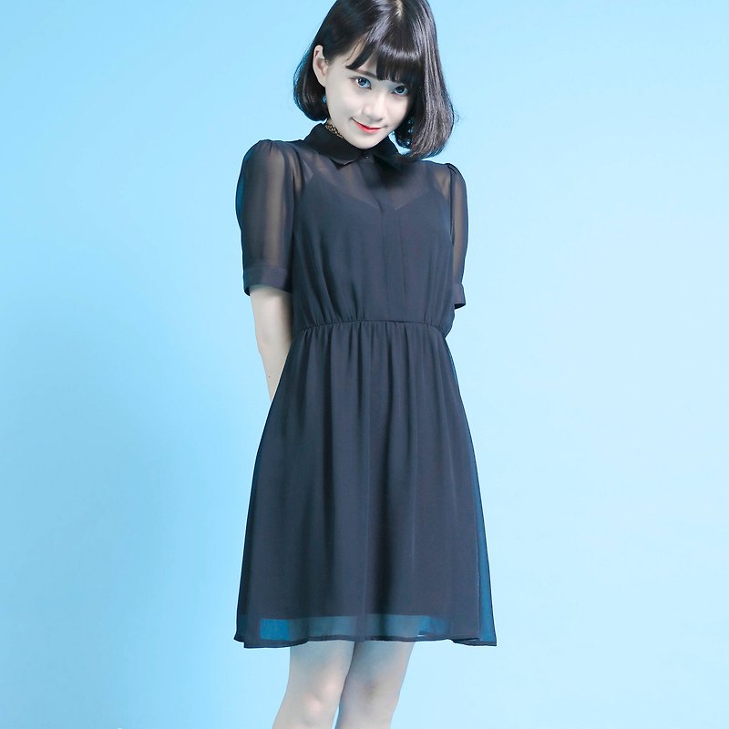 SU: MI said Chiffon Fog-Spinning Stitched Dress_6SF043_Black - One Piece Dresses - Cotton & Hemp Black