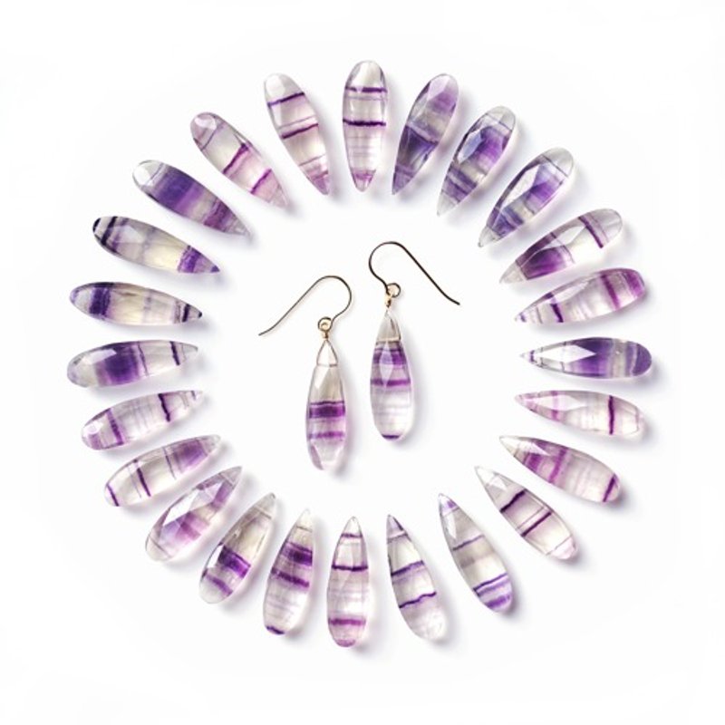 ストライプフローライトのロングペアシェイプカットピアス　Violette - 耳環/耳夾/耳骨夾 - 寶石 紫色