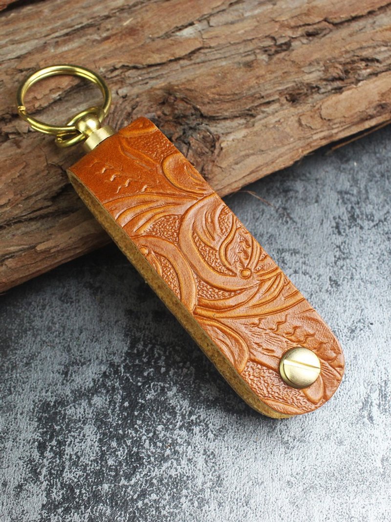 EDC Key Holder Genuine Leather Car Key Pouch Keychain Key Ring Organizer - ที่ห้อยกุญแจ - หนังแท้ สีส้ม