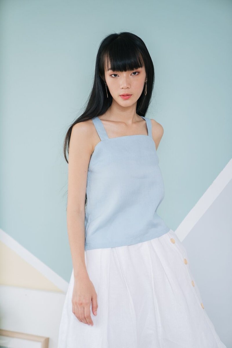 Spaghetti Strap Top in light blue - 女上衣/長袖上衣 - 亞麻 藍色