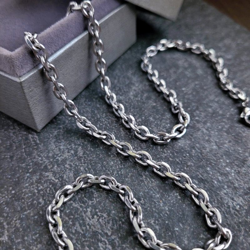 5.0mm cut angle steel chain (single chain) length 50-75cm men's chain unisex chain sweater chain long necklace - Long Necklaces - Stainless Steel Silver