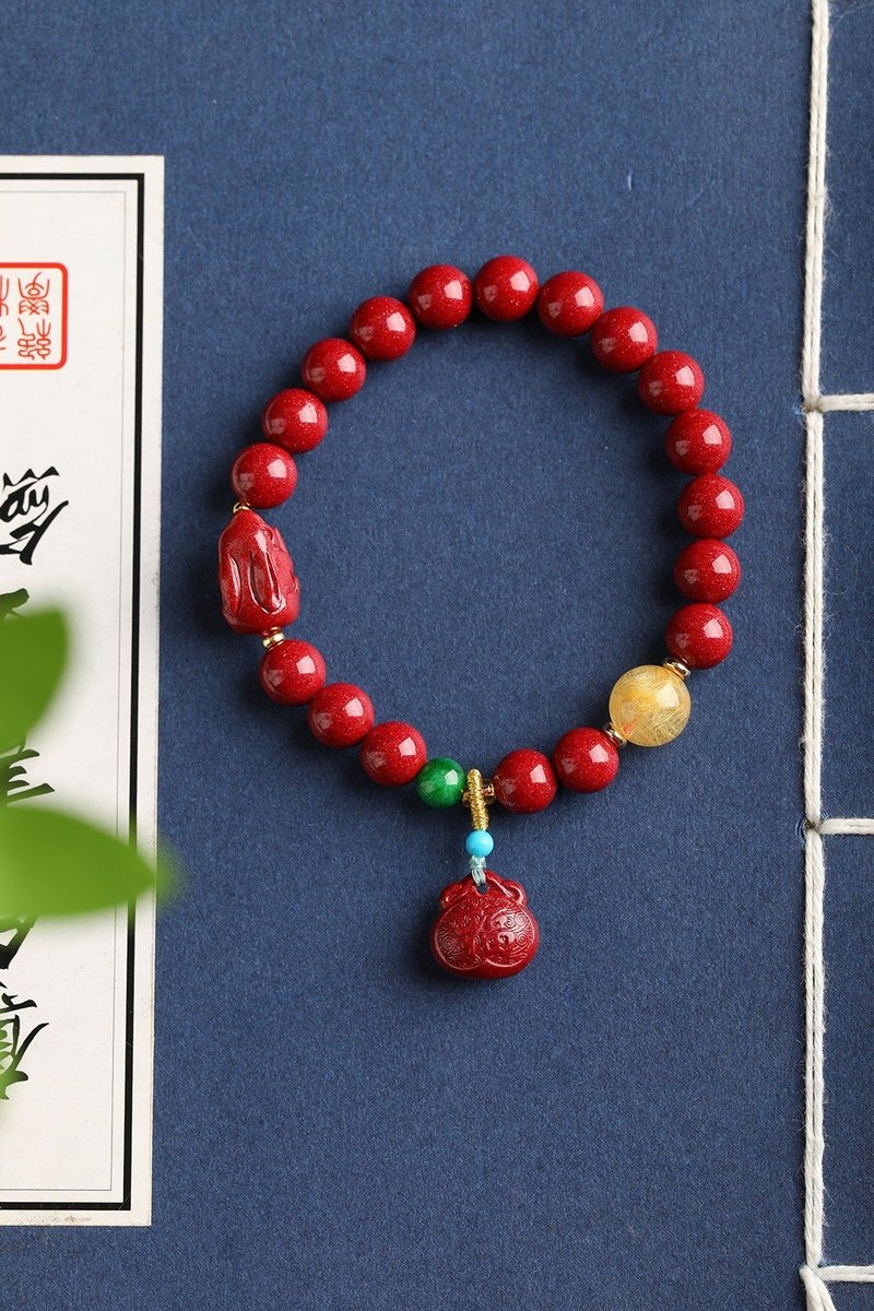 天然原礦硃砂精品紫金砂單圈手鏈8mm硃砂含量高達95%以上 - 手鍊/手環 - 寶石 