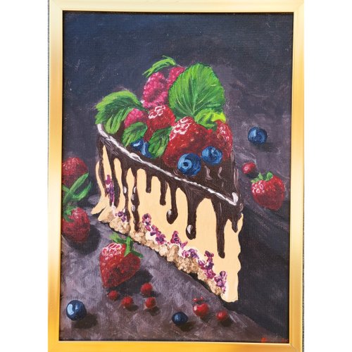 RinaArtSK 莓果蛋糕廚房畫原創框藝術獨特牆面裝飾 RinaArtSK 出品