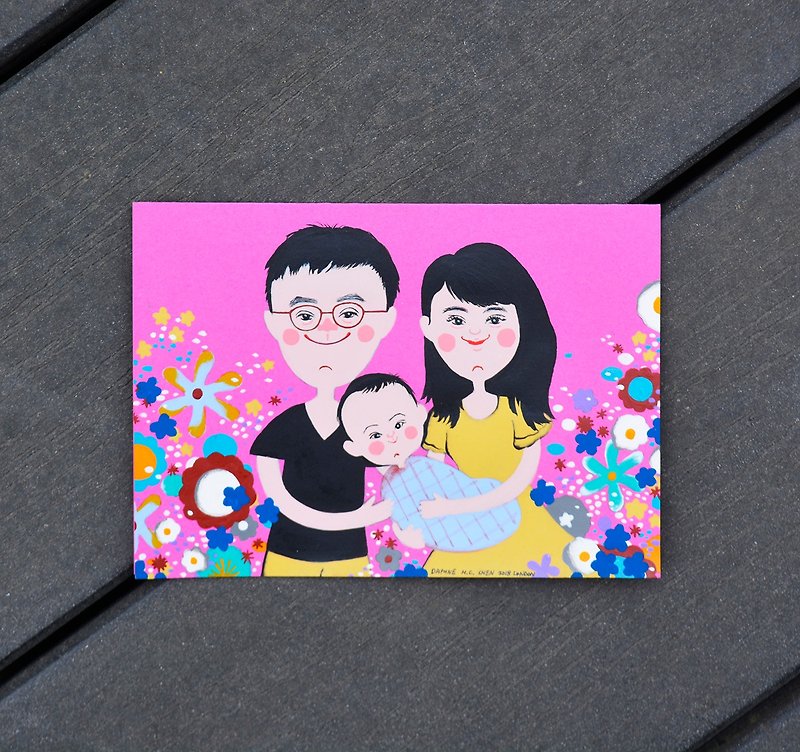 Cute style customized parent-child portraits-3 birthdays/Valentine's Day/Miss Moon/Family Portrait/Baby - Customized Portraits - Paper Multicolor