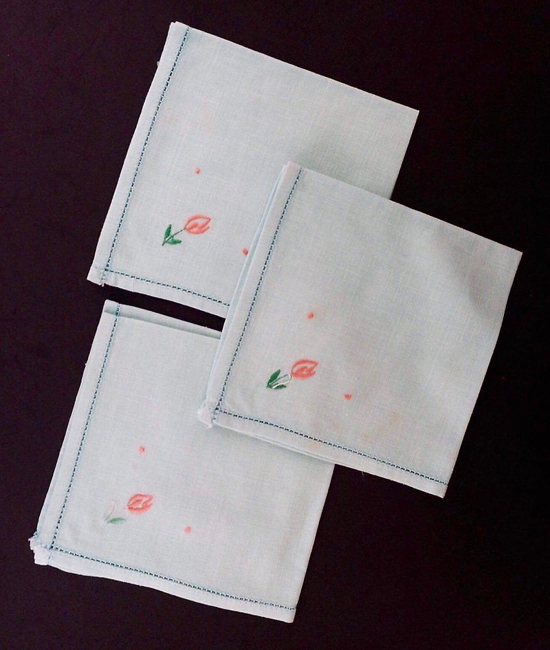 Square blue green embroidery pink flower cloth single piece for sale - ของวางตกแต่ง - ผ้าฝ้าย/ผ้าลินิน 