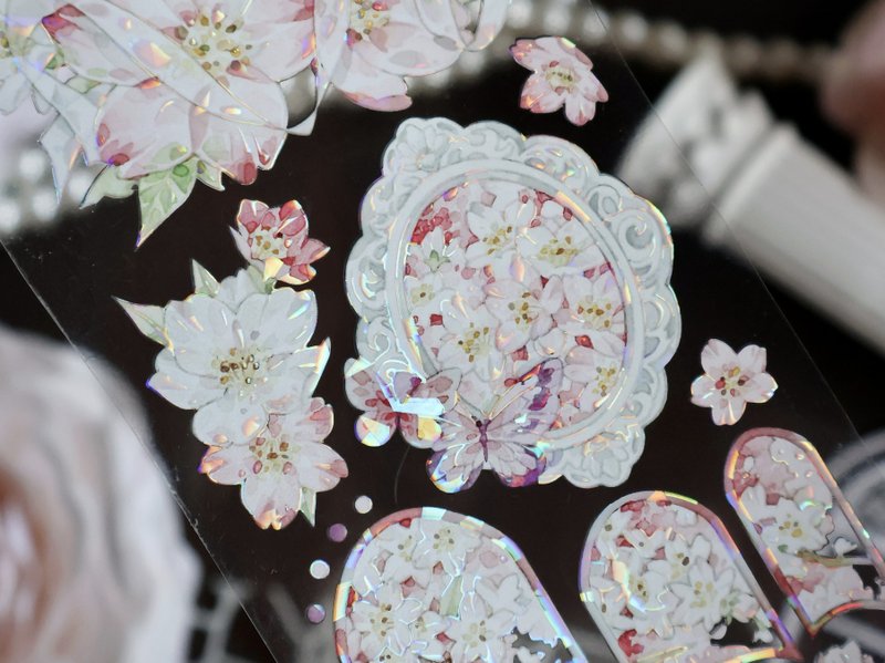 漫漫粉雪 さくら 日式粉色花卉 PET 紙膠帶 貝殼光 10米卷 - 紙膠帶/和紙/PET - 其他材質 粉紅色