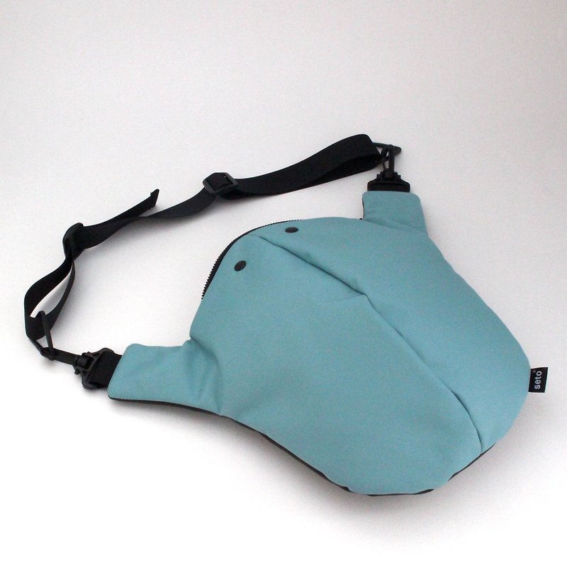 seto / creature bag / XLarge / O-sagari / Water-blue Charcoal-gray - กระเป๋าแมสเซนเจอร์ - เส้นใยสังเคราะห์ สีน้ำเงิน