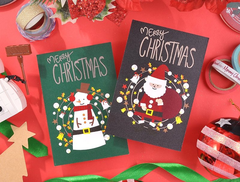 サンタ雪だるまのクリスマスポストカードセット2個 -  Dモデル - カード・はがき - 紙 レッド