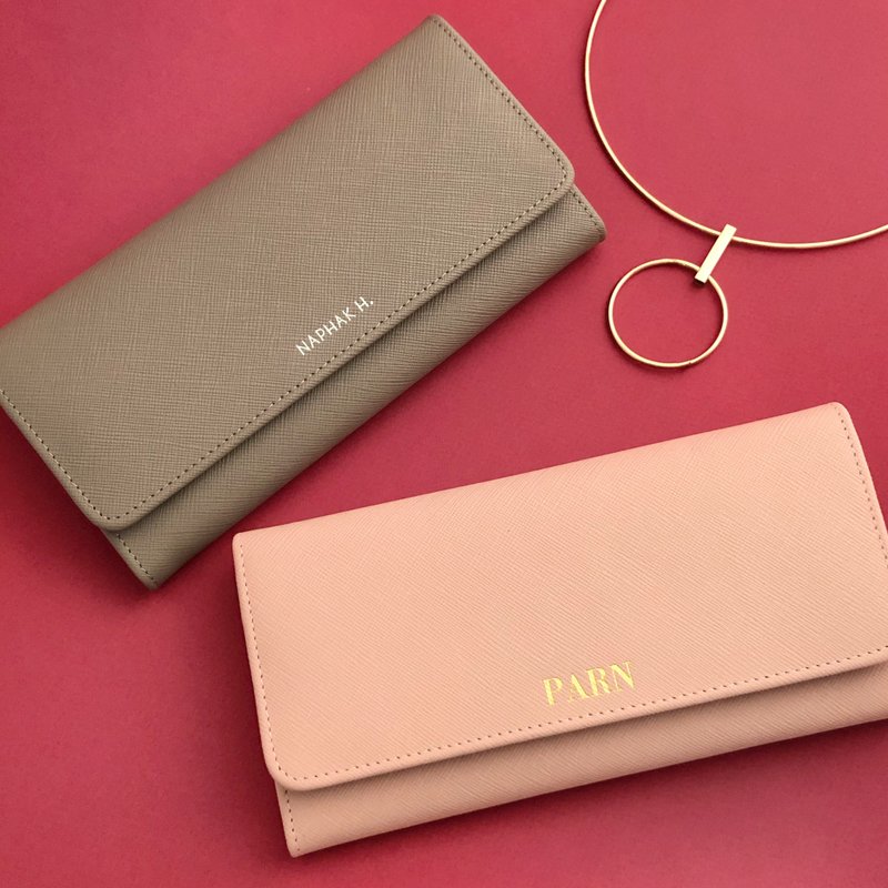 Personalized Leather Foldover Wallet - 錢包/皮夾/長短夾 - 真皮 粉紅色