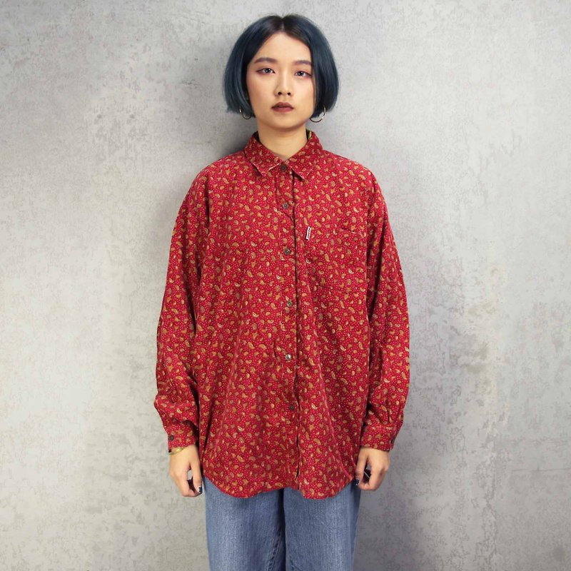 Tsubasa.Y Antique House A01 Amoeba Red Corduroy Shirt, Corduroy Shirt - Women's Shirts - Other Materials 