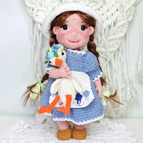 ZiminaDoll Doll with goose crochet pattern PDF in English Amigurumi baby doll DIY tutorial