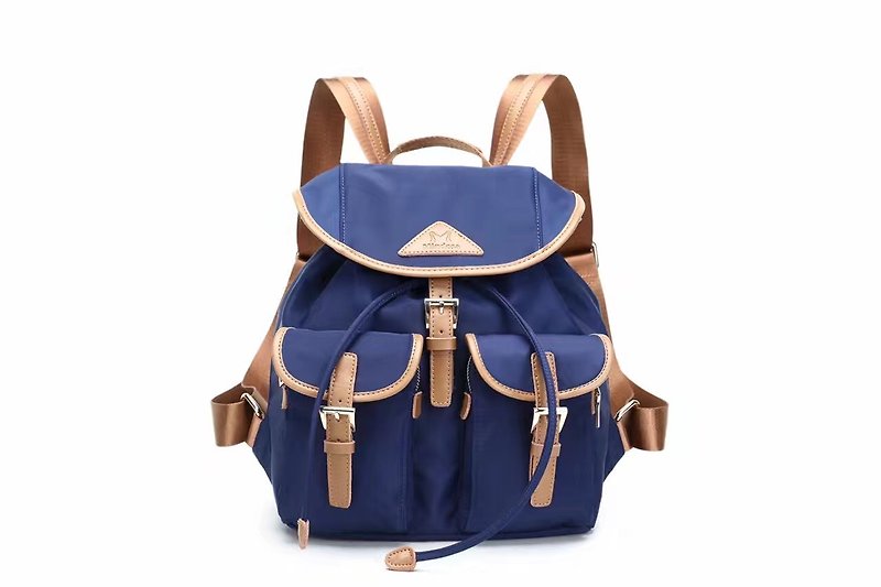 Blue water repellent clamshell backpack / shoulder bag # 1004 - กระเป๋าเป้สะพายหลัง - วัสดุกันนำ้ สีน้ำเงิน