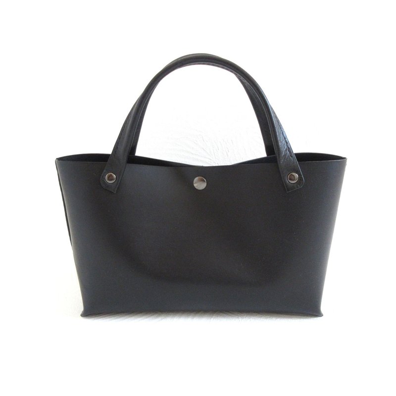 Luxurious Hand-Stitched Cowhide Rectangle Mini Tote - Smooth Black - 0653 - 手提包/手提袋 - 真皮 黑色