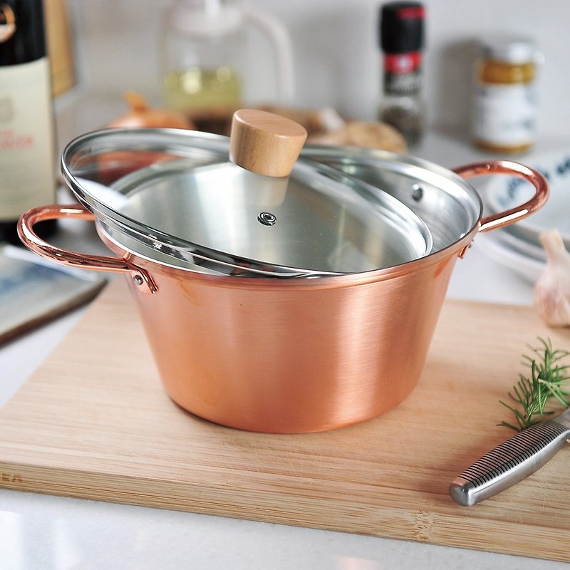 Tanabe 2.5L Copper Ear Glass Cover Pot - 20cm - Cookware - Other Metals Multicolor