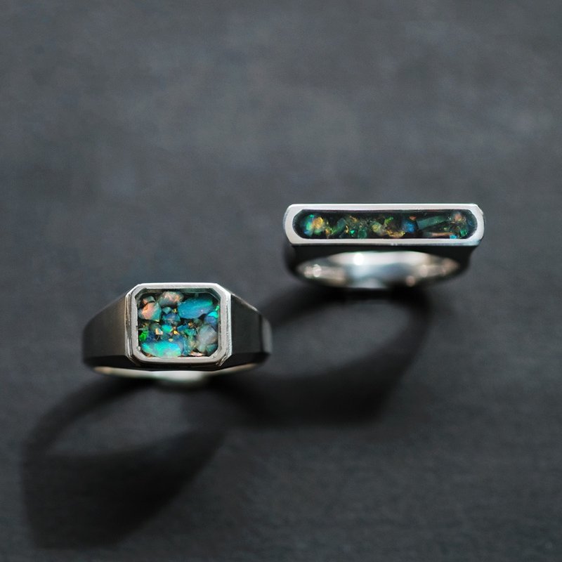 2-piece set) Opal Galaxy Pair Ring Silver 925 - แหวนคู่ - โลหะ สีเงิน