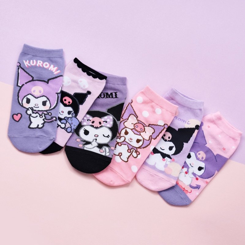 [ONEDER Wanda] Sanrio Kuromi Straight Socks Set of 6 Pairs Kuromi Made in Taiwan Parent-child Socks - ถุงเท้า - วัสดุอื่นๆ 