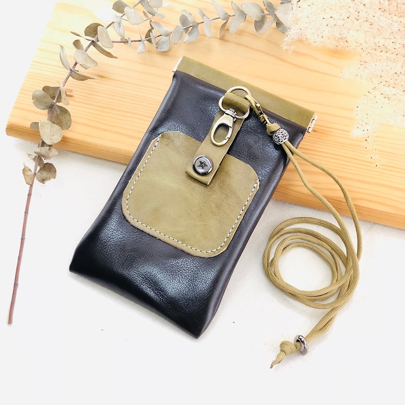 Splicing shrapnel multi-function mobile phone bag --- mobile phone case / earphone / card / cross-body phone bag - Phone Cases - Genuine Leather Brown