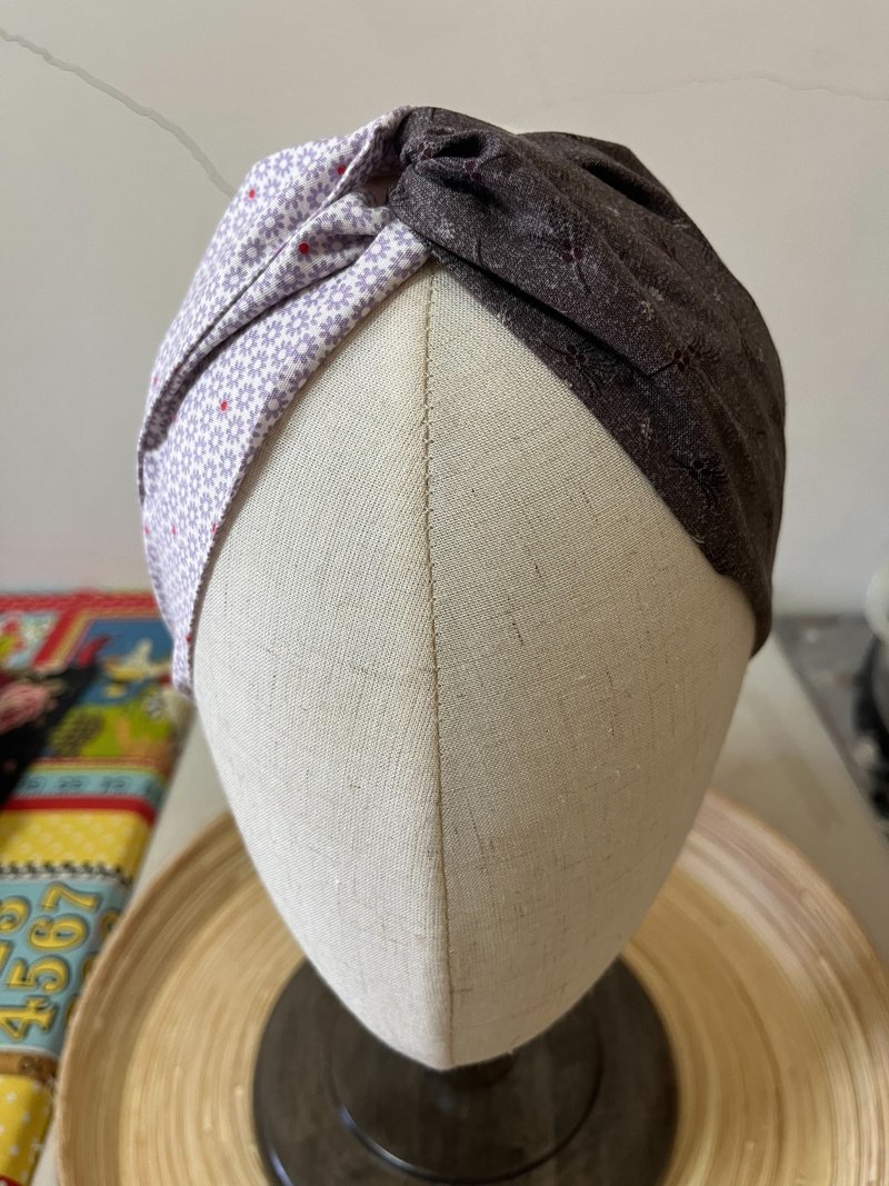 芋泥波波/雙色扭結髮帶/日本印花布 - 髮箍/髮帶 - 棉．麻 綠色