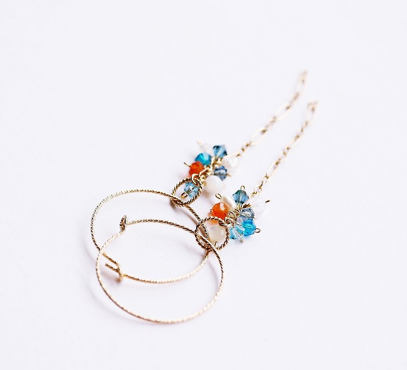 Contrast tassel flower string variety wearing natural topaz pearl 14K GF light jewelry crystal - ต่างหู - เครื่องเพชรพลอย สีน้ำเงิน
