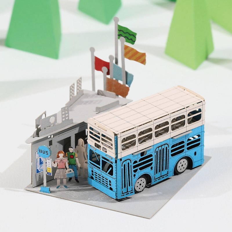 Hong Kong Bus - FingerART Paper Art Model with Plastic Box (HK-645) - Wood, Bamboo & Paper - Other Materials Blue