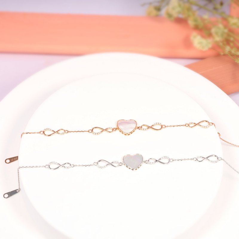 Mother-of-pearl Infinity 18K gold diamond bracelet - สร้อยข้อมือ - ไข่มุก 