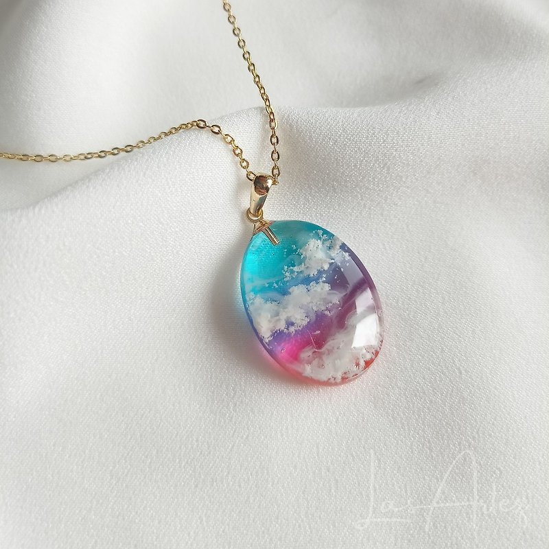 Spring Breeze - Cloud Resin Oval Pendant, Colorful Sky Necklace, Customize Gift - 項鍊 - 樹脂 