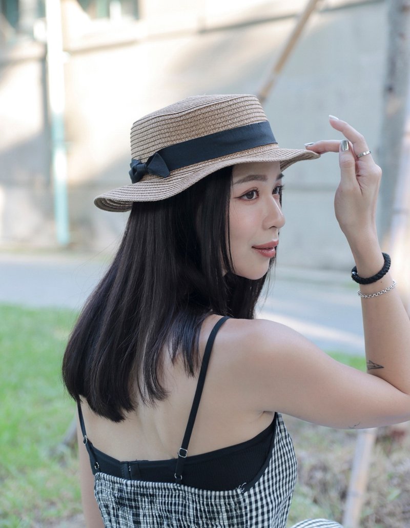 Unni雅人清致草帽-編織帽 帽子 登山帽 草帽 防曬 straw hat 禮帽 - 帽子 - 植物．花 咖啡色