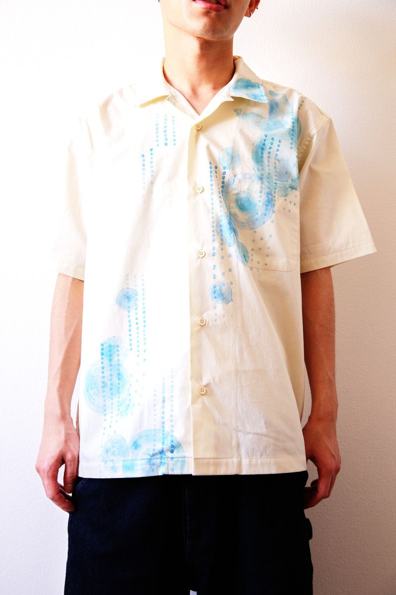 Light blue pattern paint open front shirt No.1021 Cotton unisex - เสื้อฮู้ด - ผ้าฝ้าย/ผ้าลินิน หลากหลายสี