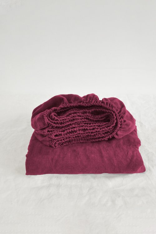 True Things Raspberry linen fitted sheet / Softened linen bed sheet / Deep pocket