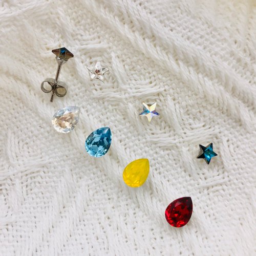 EmilyQ.艾蜜莉Q輕時尚設計 母親節禮物【星/水滴】醫療鋼單鑽耳針 | 自用送禮 | 水晶飾品