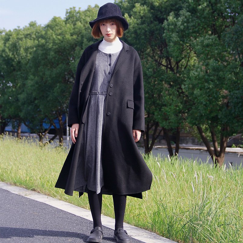 黑色雙面羊毛大衣|大衣|秋冬款|澳洲羊毛|獨立品牌|Sora-203 - 女大衣/外套 - 羊毛 黑色