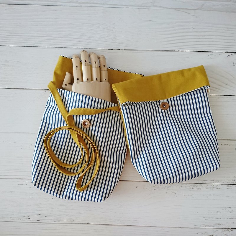 Contrasting Color Multi-layered Tote Shoulder/Cross Bag-Biqiong Blue - Messenger Bags & Sling Bags - Cotton & Hemp Blue