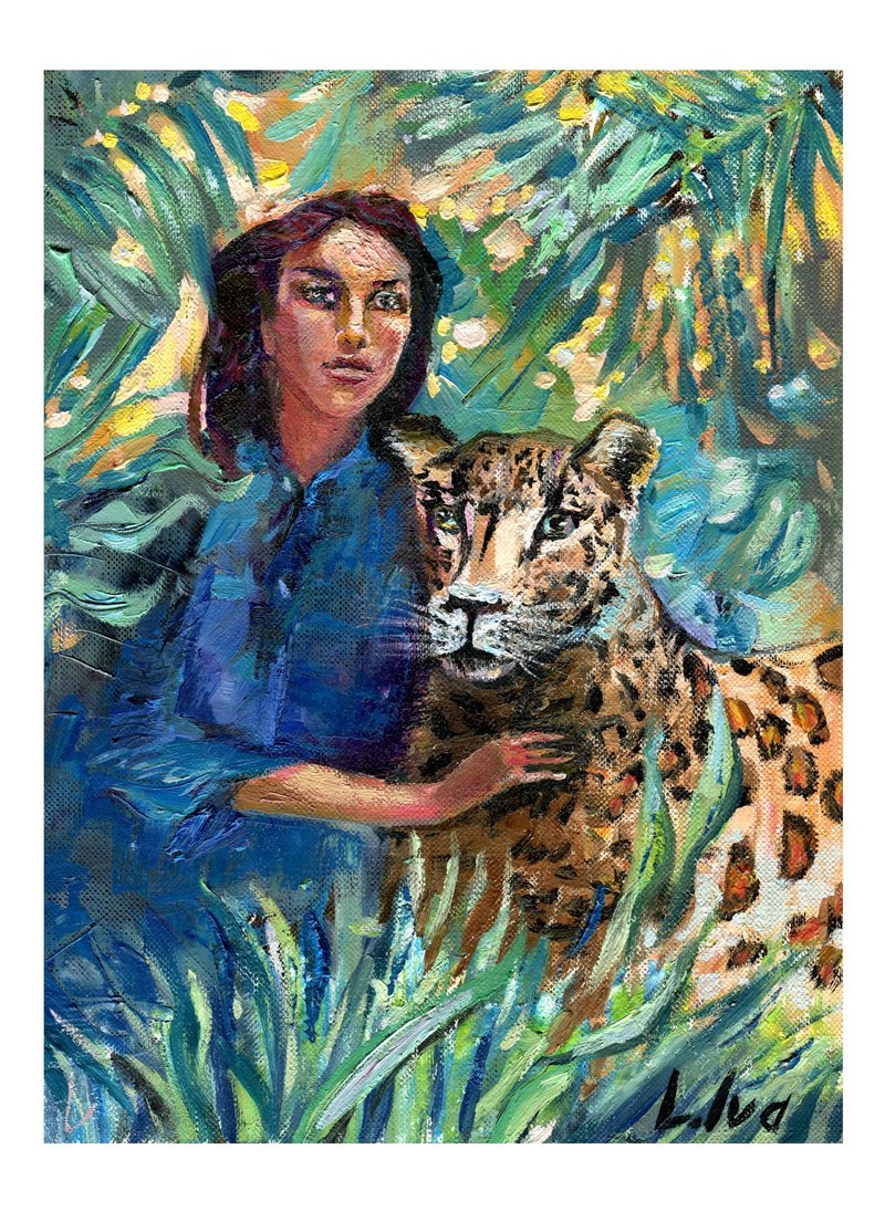 Leopard  and Women/Oil Painting Wall Decor - 壁貼/牆壁裝飾 - 紙 多色