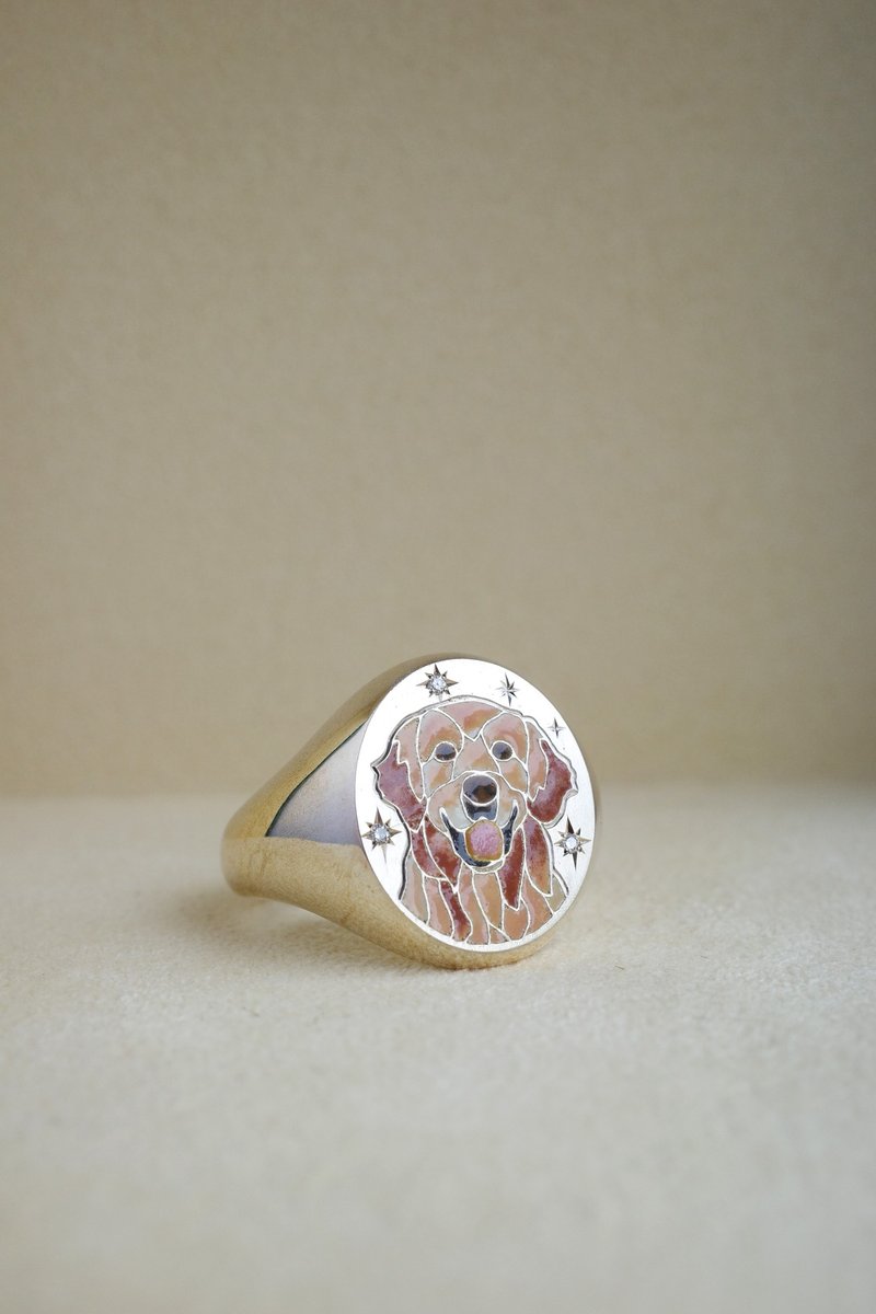 High-Temperature Enamel Craft - Custom Pet Portrait Signet Ring - General Rings - Precious Metals 