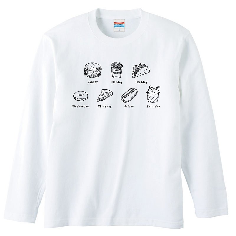 Long Sleeve T-shirt / Junk Food Week - เสื้อยืดผู้ชาย - ผ้าฝ้าย/ผ้าลินิน ขาว