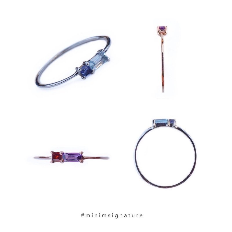 Blue topaz Amethyst baguette ring #minimsignature R444 - 戒指 - 純銀 