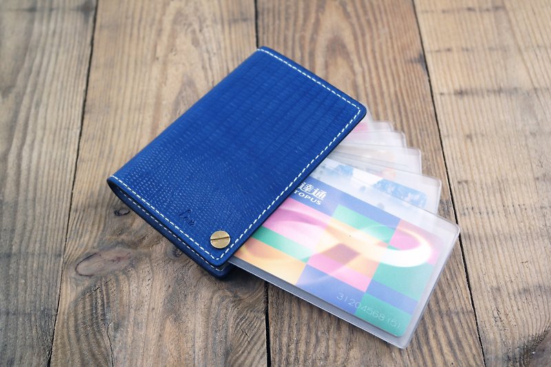 APEE leather manual ~ portable card holder ~ lizard striae dark blue - ID & Badge Holders - Genuine Leather Blue