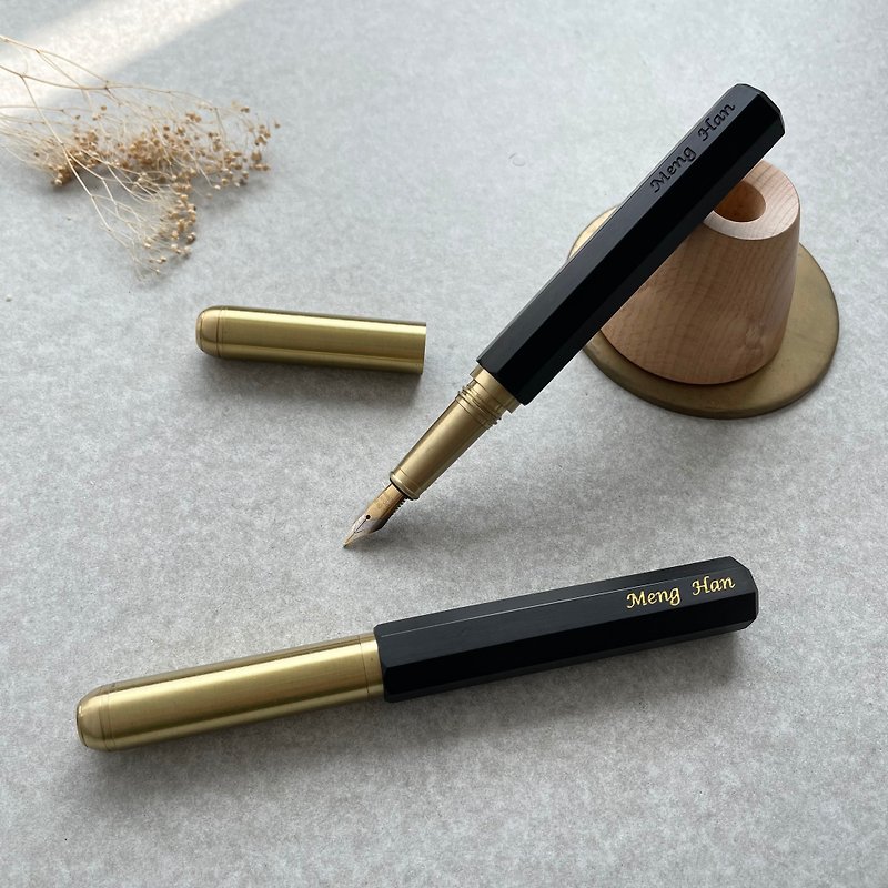[Quick Customization] Bronze-Original Wood Corner Fountain Pen│Limited Edition Ebony Free Engraving - Fountain Pens - Wood Black